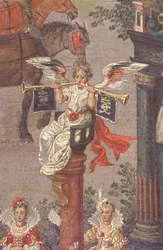 El triunfo de Isabel en el Ommeganck en Bruselas el 31 de mayo de 1615, detalle de la figura alegórica de la Fama del Carro de la Corte de Isabel, 1615 (detalle)